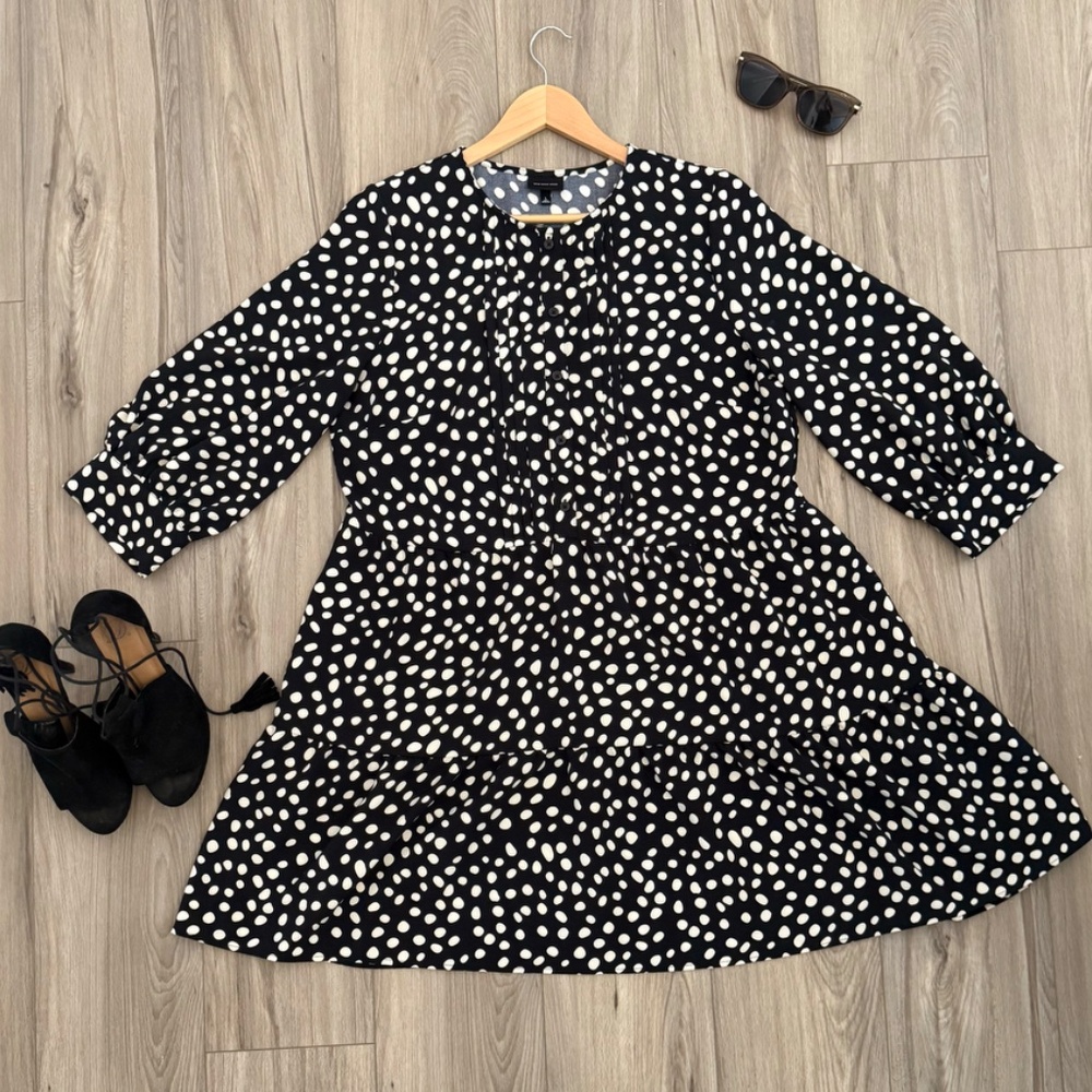 Who What Wear Black Polka Dot Mini Dress – Size L – Tie Neck, 3/4 Sleeve - Picture 7 of 8